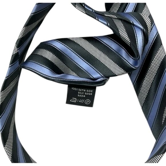 ERMENEGILDO ZEGNA Men's 100% Silk Necktie LUXURY Gray Blue Striped W:3.6" EUC - Picture 4 of 5